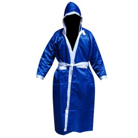 Hooded Satin Boxing Gown Blue