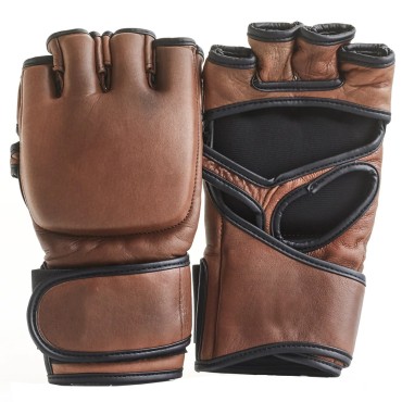 Brown Leather MMA Grappling Gloves