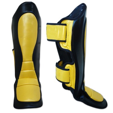 PU Leather Shin Instep Guards Blk Yellow