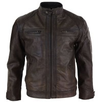 Men Distressed Finish Biker Leather Jacket