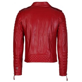 Mens Side Zip Red Leather Biker Jacket