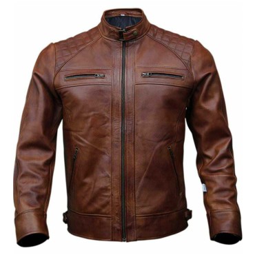 Mens Real Brown Vintage Retro Leather Jacket 