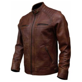 Mens Real Brown Vintage Retro Leather Jacket 