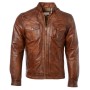 Mens Slim Fit Tan Leather Biker Sytle Jacket
