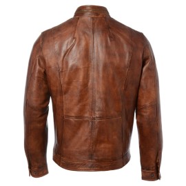 Mens Slim Fit Tan Leather Biker Sytle Jacket