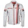 Mens Regular Fit White Leather Biker Jacket 