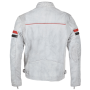 Mens Regular Fit White Leather Biker Jacket 