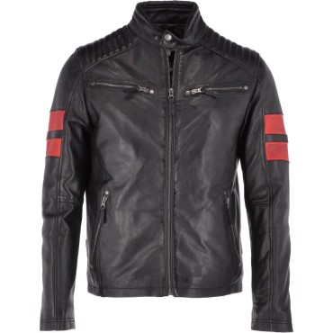 Mens Zip Closure Black Leather Biker Jacket