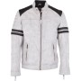 Mens White Leather Biker Jacket