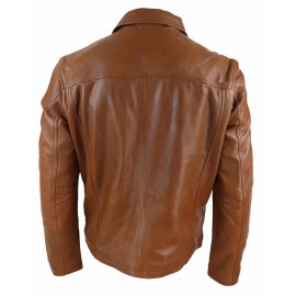 Mens Real Leather Zipper  Jacket Tan
