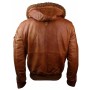 Mens Real Leather Bomber Hood Fur Jacket 
