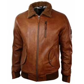 Mens Real Leather Bomber Hood Fur Jacket 