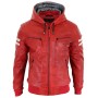 Mens Real Leather Bomber Hood  Jacket Red