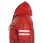 Mens Real Leather Bomber Hood  Jacket Red