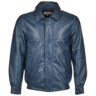Mens Bomber Sytle Leather Jacket Navy