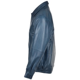 Mens Bomber Sytle Leather Jacket Navy