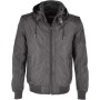 Mens Grey Leather Hooded Bomber Jacket 