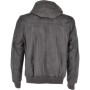 Mens Grey Leather Hooded Bomber Jacket 