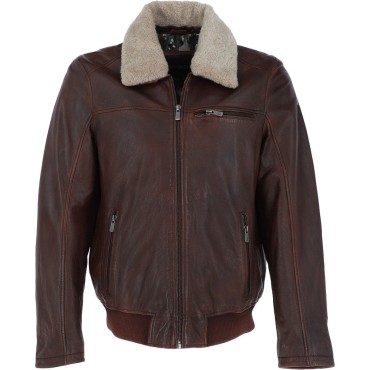  Mens Winter Leather Pilot Jacket With Detachable Collar