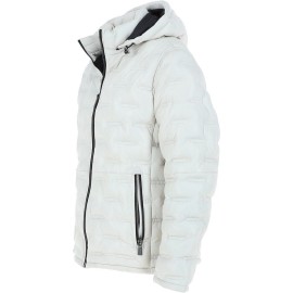 Mens Winter Leather Detachable Hood Puffer Jacket White