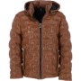 Mens Winter Leather Detachable Hood Puffer Jacket Cognac