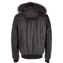Mens Winter Black Leather Hooded Jacket