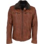 Mens Winter Cognac Leather Jacket With Detachable Collar