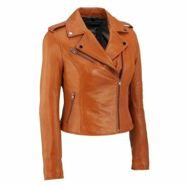 Women's TAN Leather Jacket Genuine Soft Lambskin Leather 