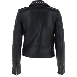 Womens Studded Black Leather Biker Jacket
