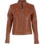 Ladies Slim Fit Leather Biker Jacket Tan