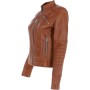 Ladies Slim Fit Leather Biker Jacket Tan