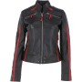 Womens Leather Ribbed Biker Jacket Coffee