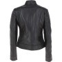 Womens Leather Ribbed Biker Jacket Coffee