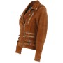 Ladies Split Suede Biker Jacket Tan
