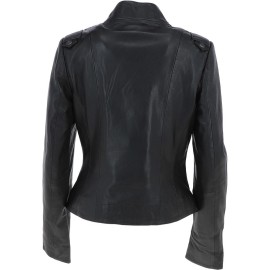 Ladies Side Zip Leather Biker Jacket Black