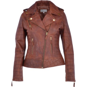 Women's Tan Leather Biker Jacket 