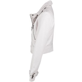 Women's Short Body White Leather Biker Jacket