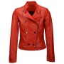 Women's Stand Collar Red Leather Biker Jacket