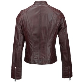 Women's Shoulder Stitch Biker Detail Burgundy Leather  Jacket
